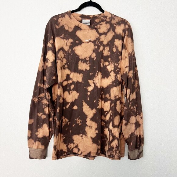 Upcycled Vintage Nike Mens Large Bleach Tie Dye Embroider Swoosh Long Sleeve Tee - Picture 1 of 8